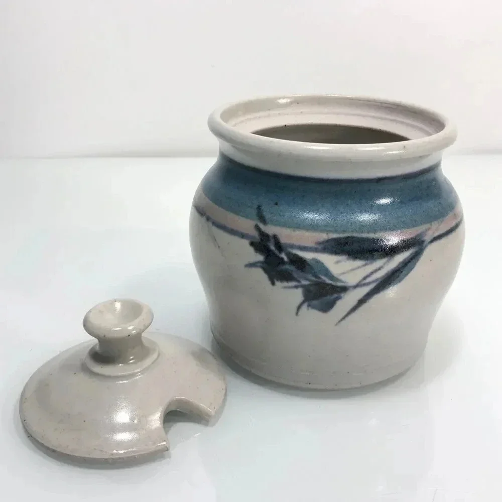 Handmade Signed Floral Motif Studio Pottery Lidded Jar